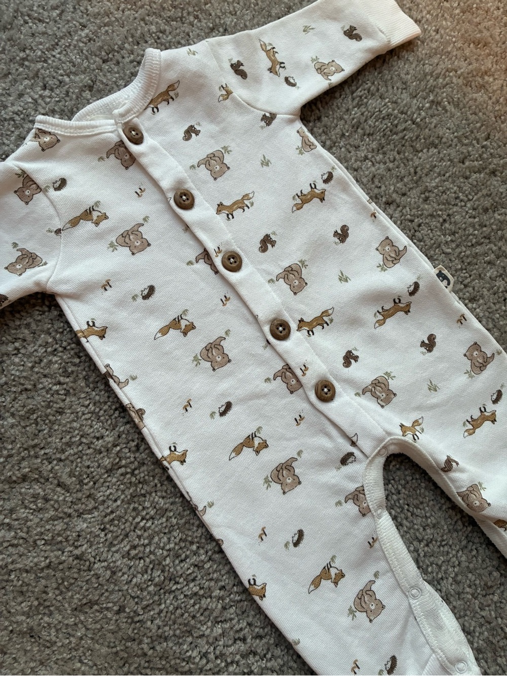 Rabbit + Bear Neutral Woodland Animal Print One-Piece Snap Romper